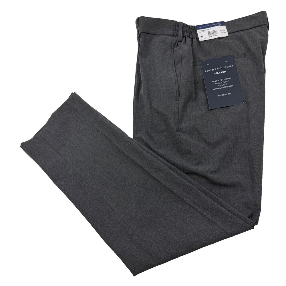$95 NEW TOMMY HILFIGER MENS 36X34 MEDIUM GRAY RELAXED TROUSER DRESS PANTS SLACKS